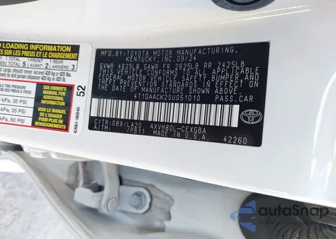 2025 Toyota Camry Xle z USA, uszkodzony, nr VIN 4T1DAACK2SU051010